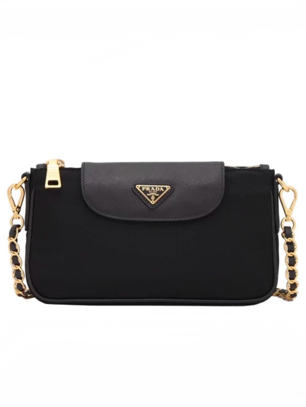 Prada Tessuto Saffiano Trim Chain Crossbody Bag Black